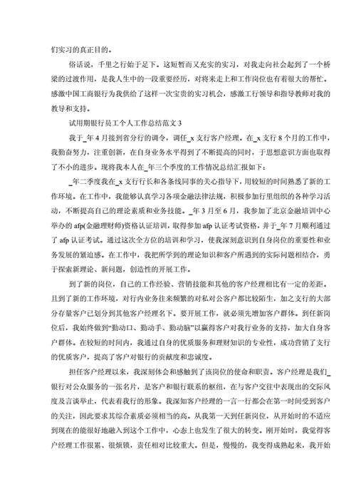 银行实习总结,银行试用期工作总结