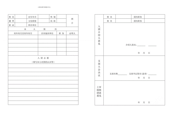 入团志愿书表格,入团志愿书表格电子版打印-第2张图片-星梦范文网