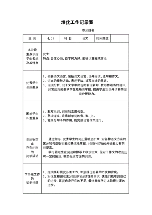 培优辅差记录,培优辅差记录表内容